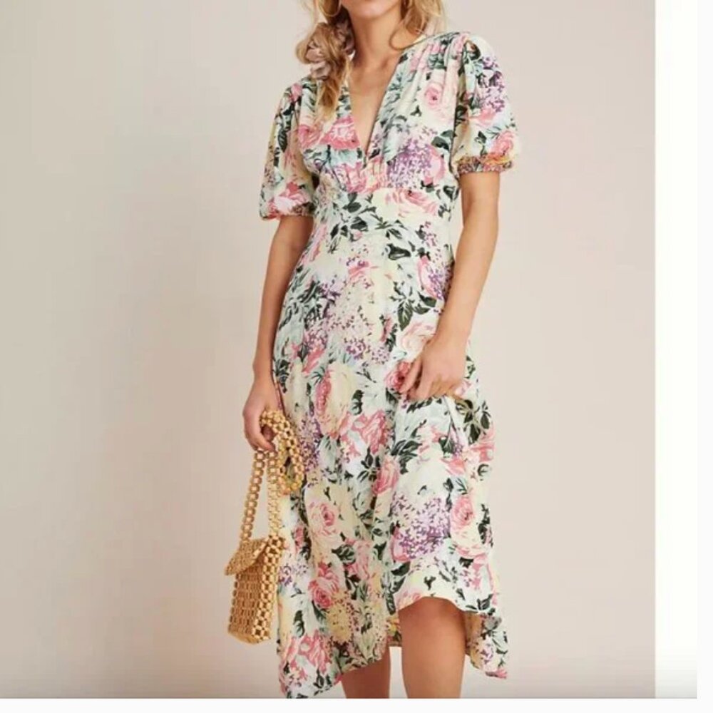 ⭐️ Faithfull Venissa Floral Flower Boho Peasant Cottage Hippie Chic Midi Dress